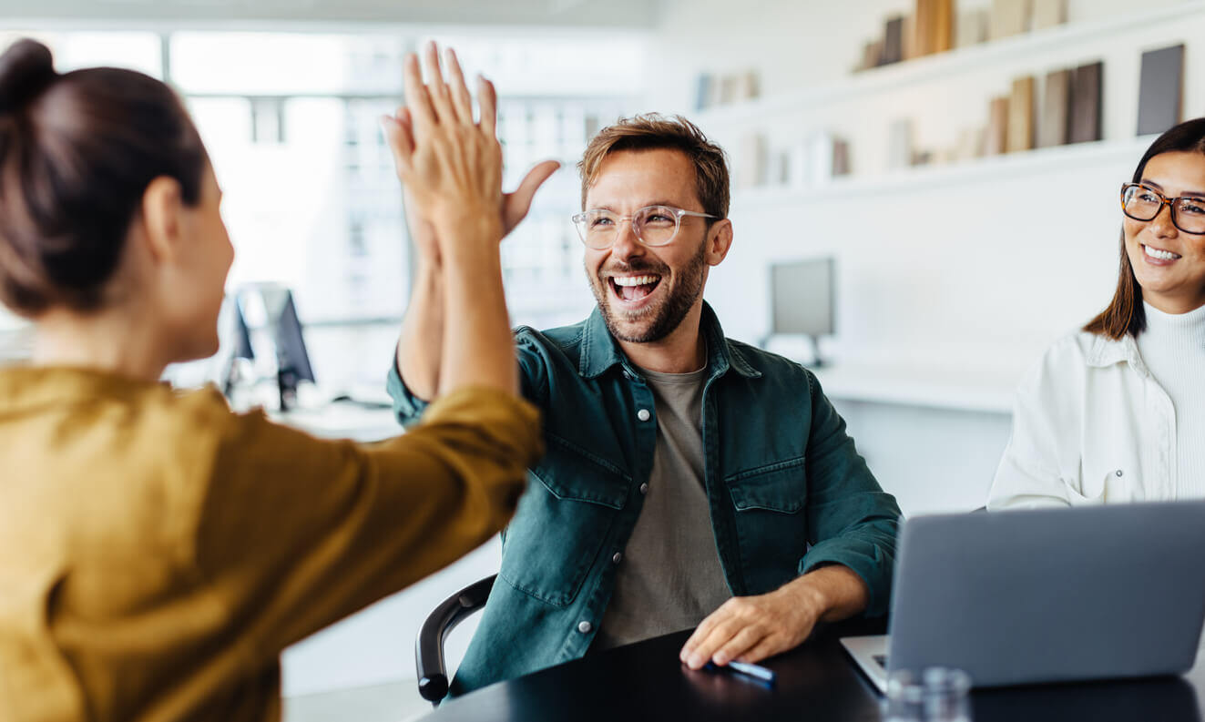 business people smiling